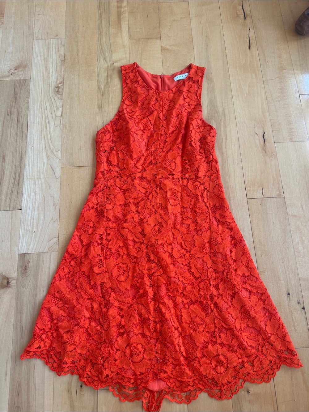 Sleeveless Orange Lace A-Line Dress